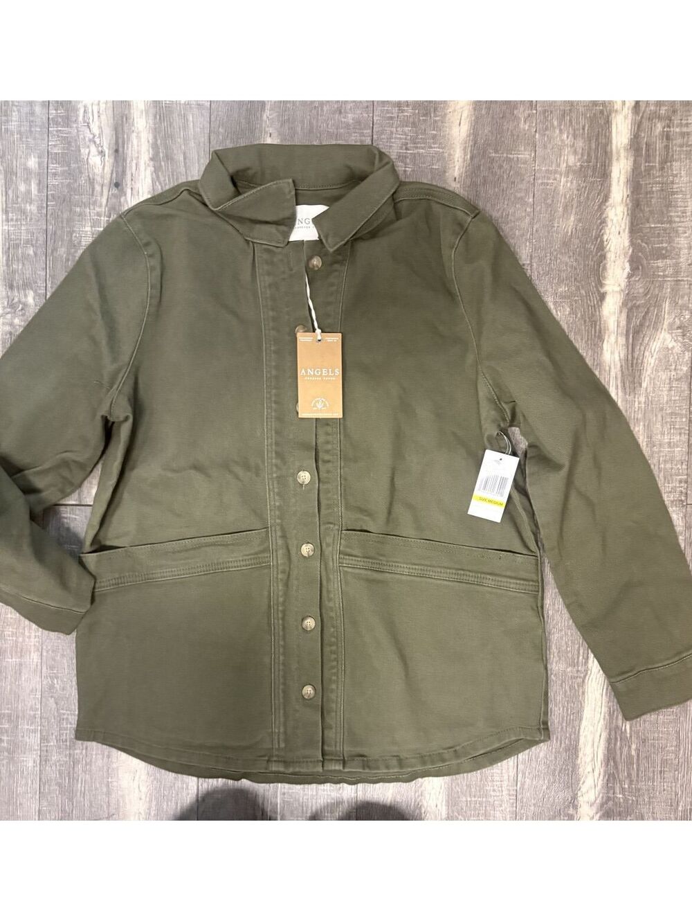 Angels Women's Olive Green Utility Jacket Button Down Cotton Shirt Jacket NEW